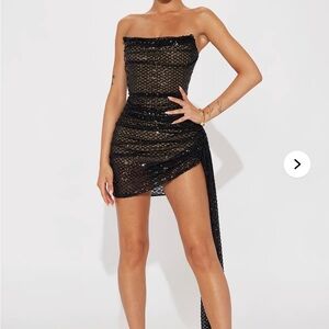 Fashion Nova Black Asymmetrical Strapless Dress